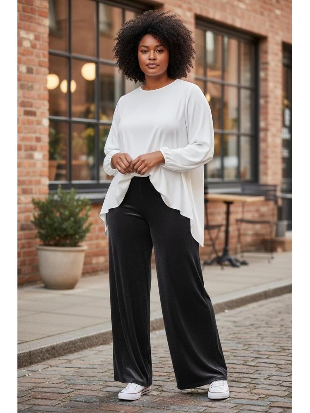Womens Black Slinky Jersey Wide Leg Pants Sz Med Petite Length, Day to Night